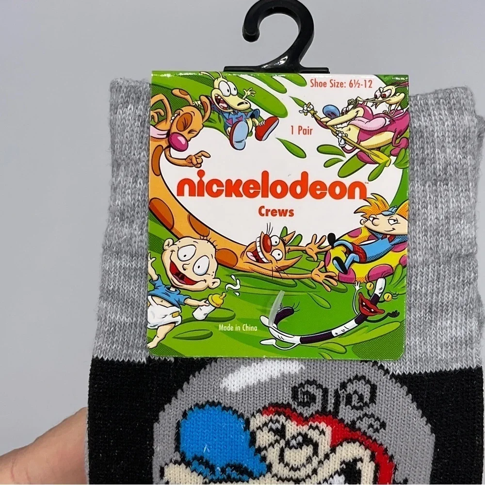 Nickelodeon Ren and Stimpy Show Space Cadet Socks Adult Crew Size 6.5-12 Gray